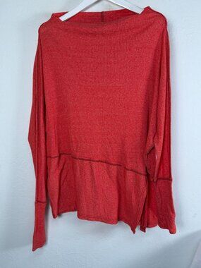 Free People Womens Thermal Top Tunic Shirt Large Coral Pullover Ribbed